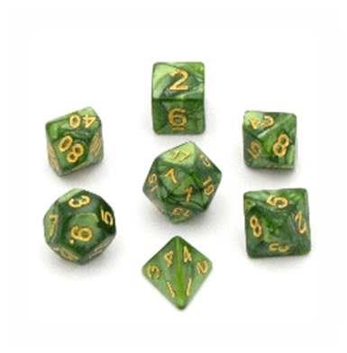 Set 7 dadi d&d marmorizzati verde muschio numeri dorati - Set 7 dadi d&d  marmorizzati verde muschio numeri dorati